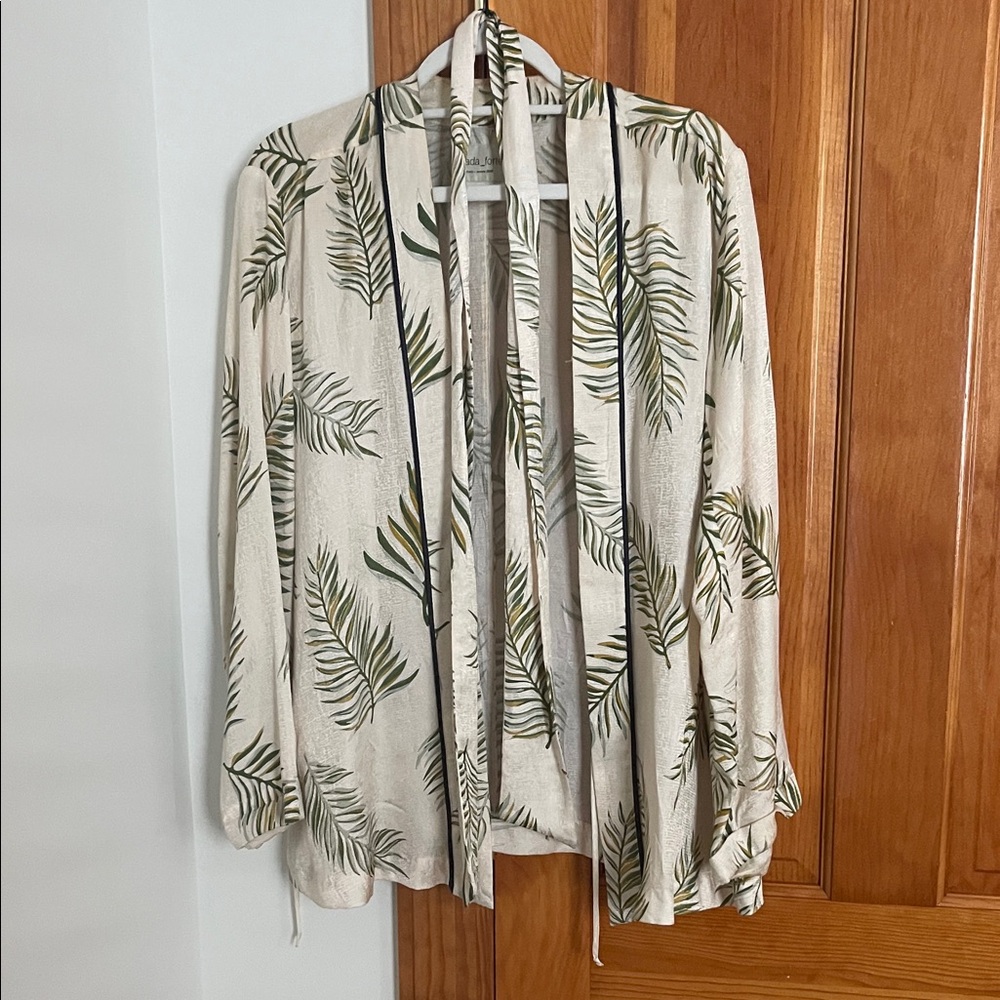 Leaf Print Open Cardigan